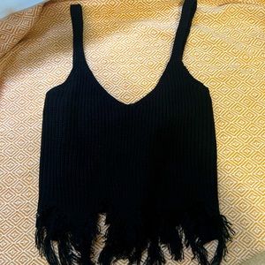 Black Shredded Bottom Cropped Tank